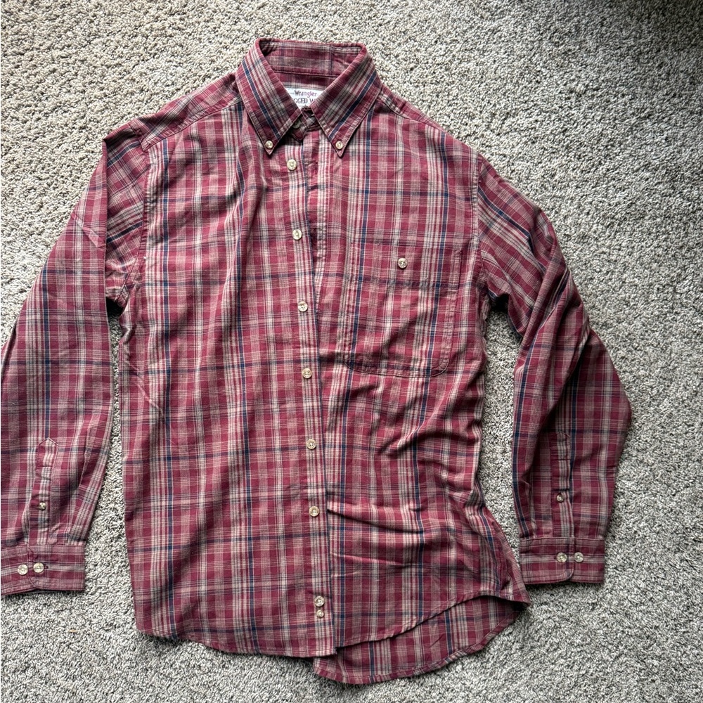 Wrangler Men's Burgundy Plaid Button-Down Shirt